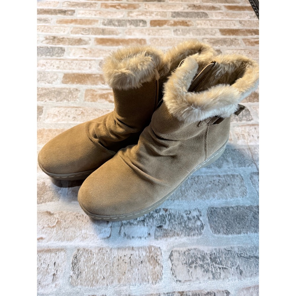 Baretraps Aleah Tan Leather Faux Fur Slouch Ankle Boots Womens 9